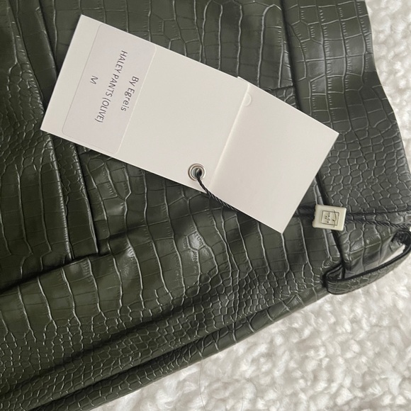 Byegreis Haley faux leather croc pants olive green M - Picture 7 of 10